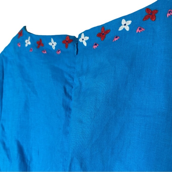 Boden Laura Linen Blue Lagoon Shift Dress Floral Embroidered Size 2R - Picture 11 of 16